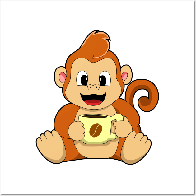 Monkey with Cup of Coffee Wall Art by Markus Schnabel